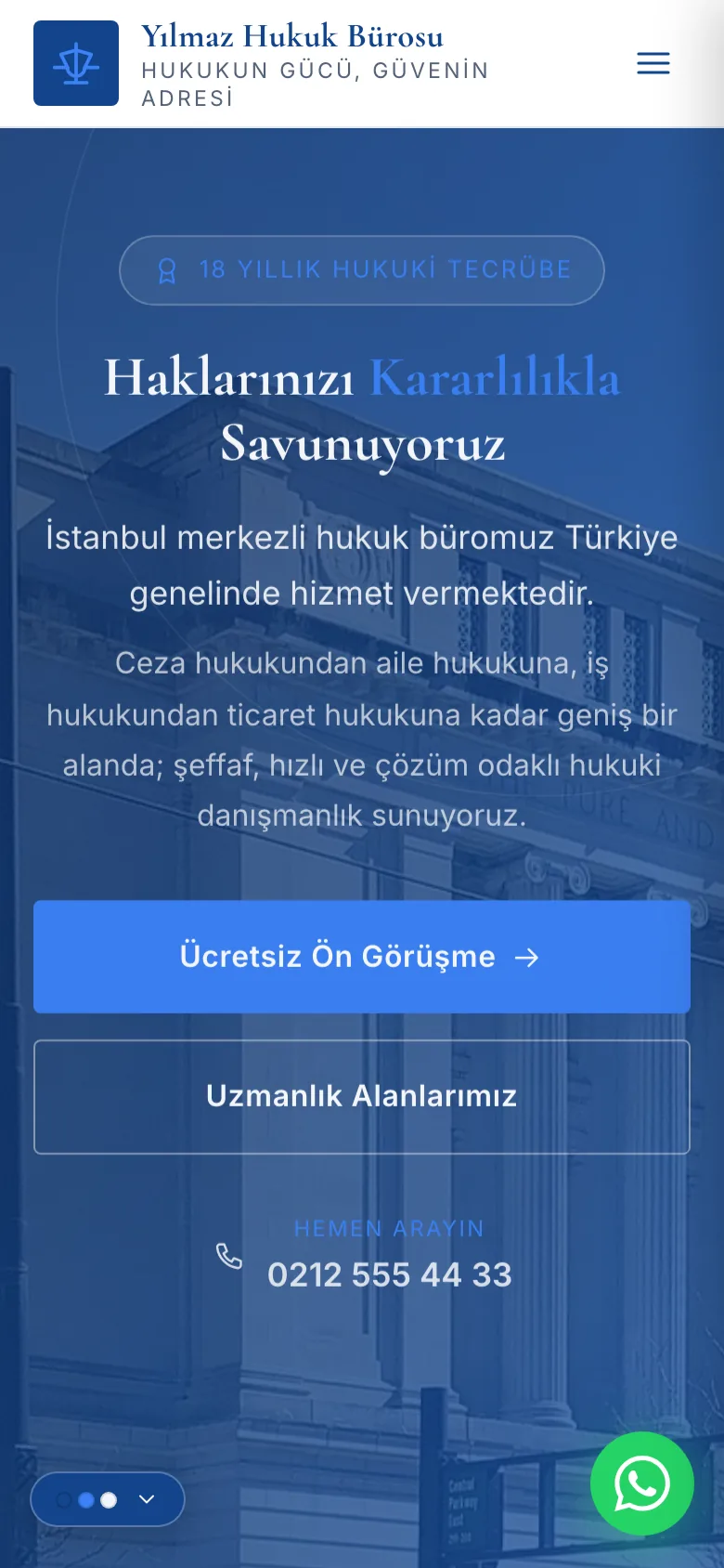 Avukat 1 · Kurumsal Tek Sayfa sitesinin mobil görünümü