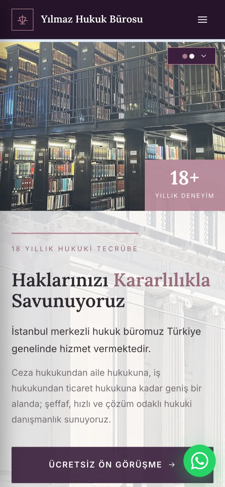 Avukat 4 · Sabit Panel Tek Sayfa sitesinin mobil görünümü