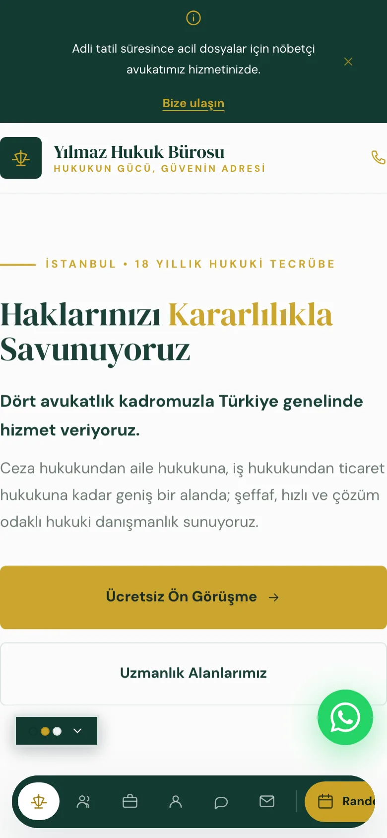 Avukat 10 · Yatay Akış sitesinin mobil görünümü