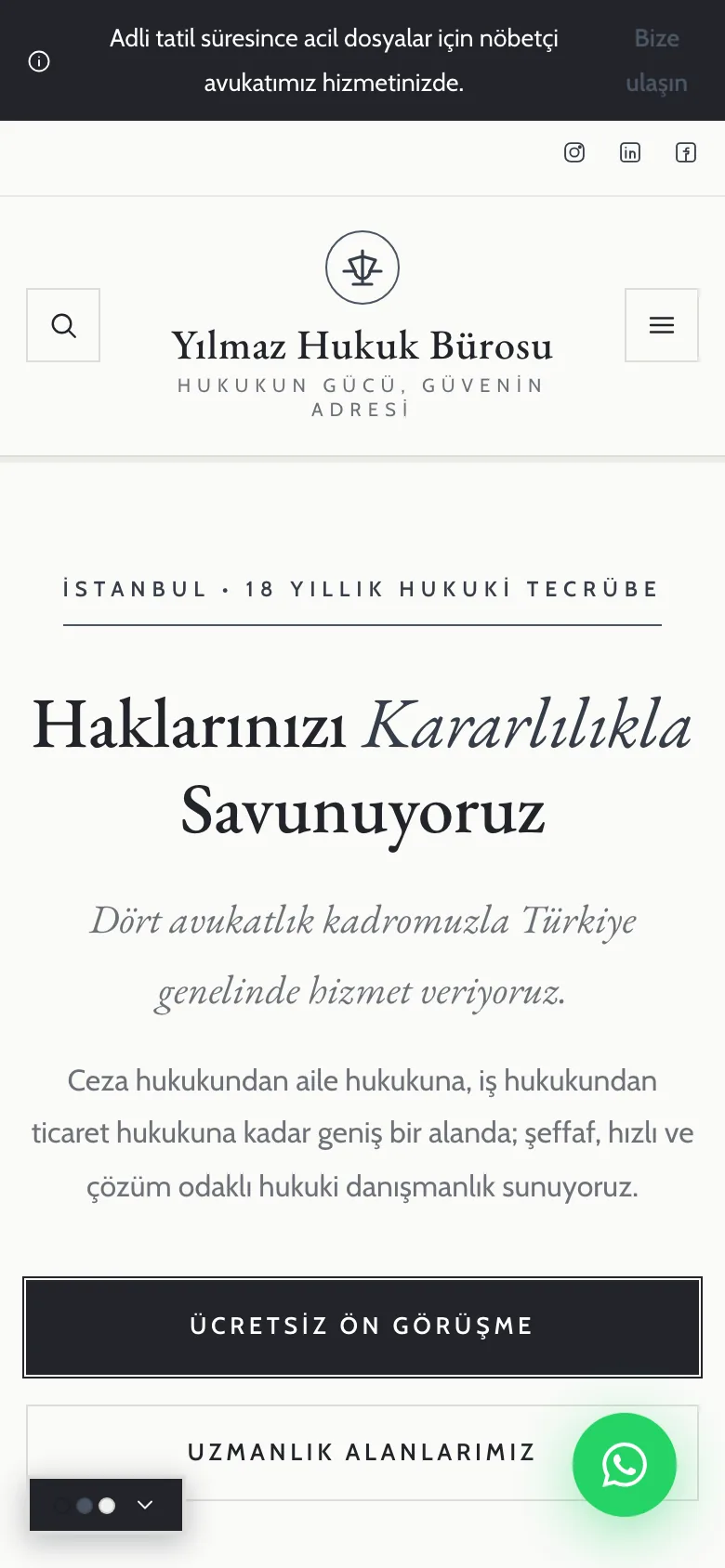 Avukat 12 · Klasik Çerçeve sitesinin mobil görünümü