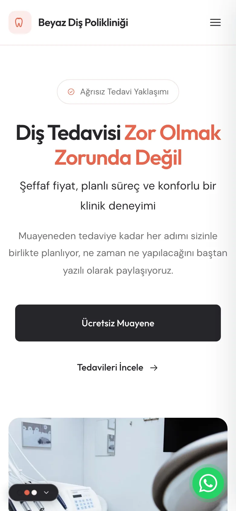 Diş Kliniği 3 · Minimal Klinik sitesinin mobil görünümü