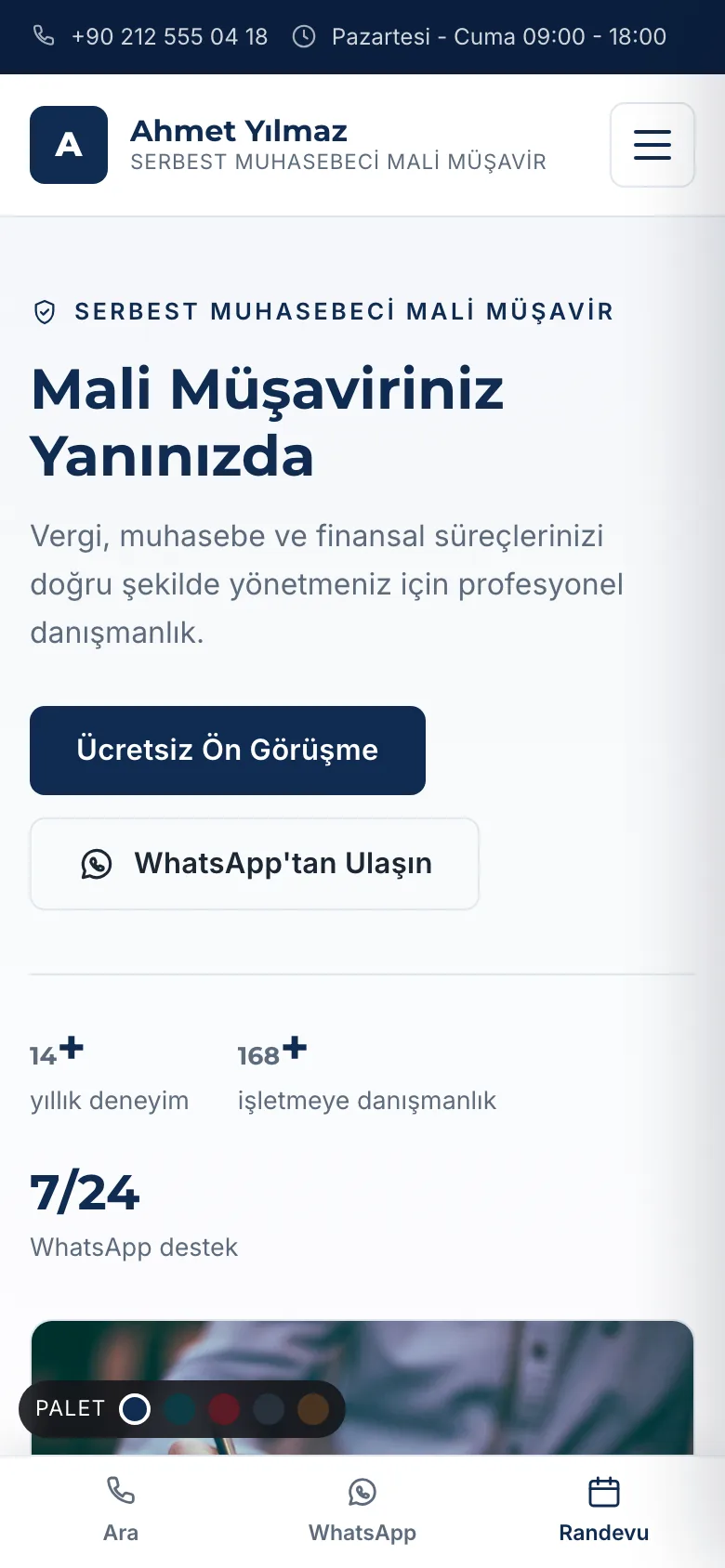Mali Müşavir 1 · Klasik Lacivert sitesinin mobil görünümü