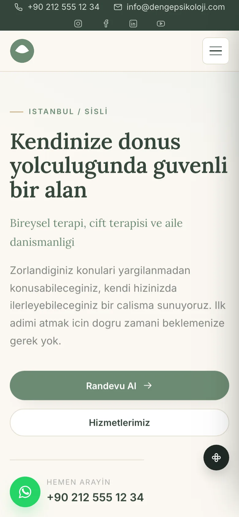 Psikolog 1 · Adaçayı Zarif sitesinin mobil görünümü