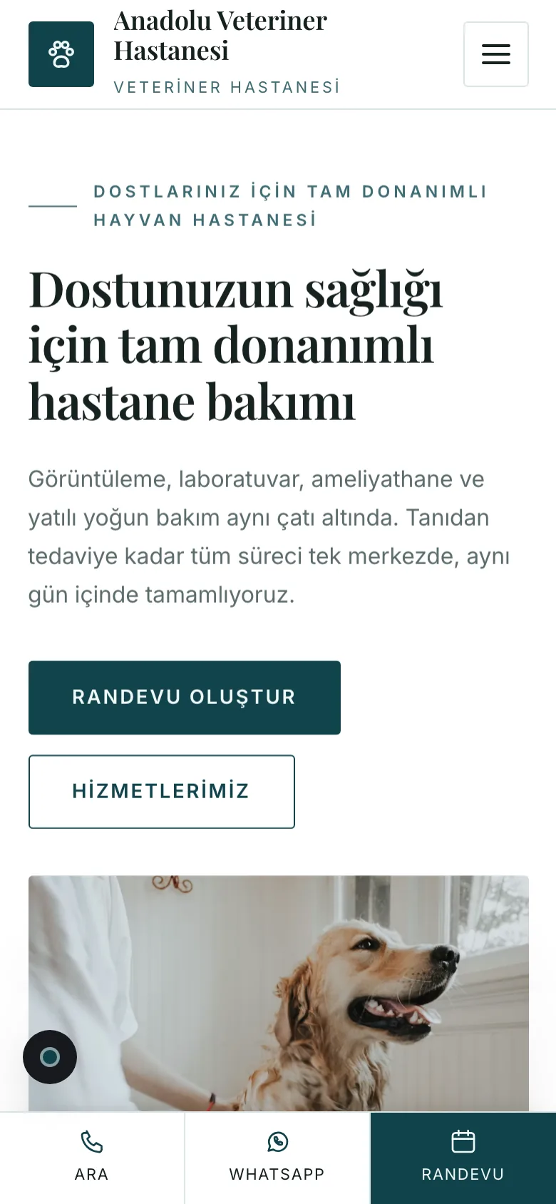 Veteriner 1 · Premium Hastane sitesinin mobil görünümü