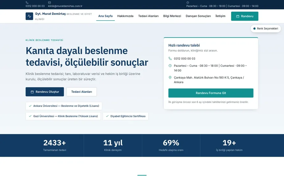 Dietisyen Site 3 — Lacivert & Turkuaz (varsayılan)